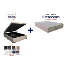 Cama Box Baú + Colchão Molas Ensacadas Ortobom Casal 138x188 Foto mini 1
