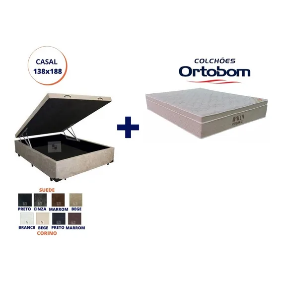 Cama Box Baú + Colchão Molas Ensacadas Ortobom Casal 138x188 Foto 1