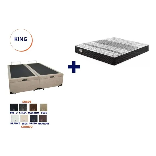 Cama Box Baú King + Colchão Molas 193x203 Cor Suede Bege Foto 1