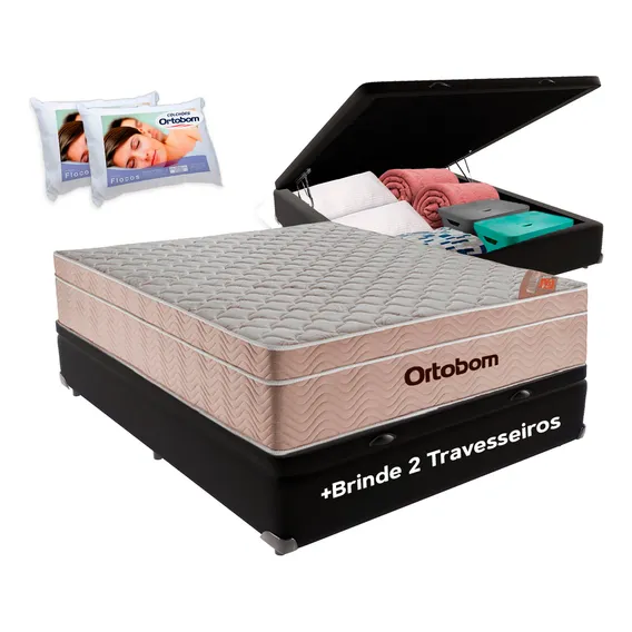 Cama Box Baú Preto E Colchão Airtech Ortobom Casal Foto 1
