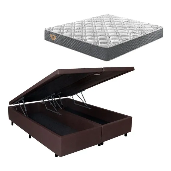 Cama Box Baú Queen Marrom 158x198 + Colchão Adapto Ecoflex Foto 1
