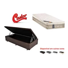 Cama Box Baú Solteiro + Colchão Castor Firme 88x188 Cor Corino Marrom Foto mini 3