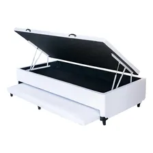 Cama Box Baú Solteiro Com Auxiliar Sintético Branco Foto  mini 1