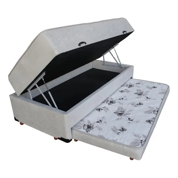 Cama Box Baú Solteiro Conjugado Espuma Cama Auxiliar - Suede Cor Bege Foto 1