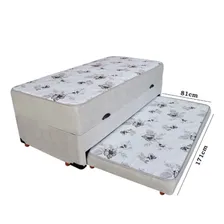 Cama Box Baú Solteiro Conjugado Espuma Cama Auxiliar - Suede Cor Bege Foto mini  3
