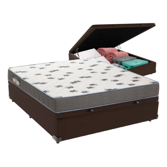 Cama Box Casal Com Bau Ortobom D33 Light Marrom Foto 1
