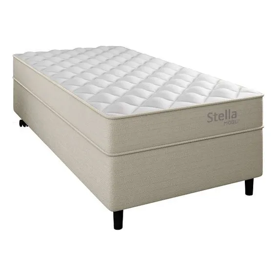 Cama Box Com Cabeceira E Colchão Solteiro Stella Bege Foto 1