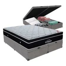 Cama Box Queen Cinza Baú Ortobom Molas Ensacadas Europillow Foto  mini 1