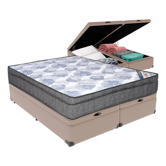 Cama Box Queen Com Baú Bege Ortobom Isosuperpocket Pillowtop Foto 1