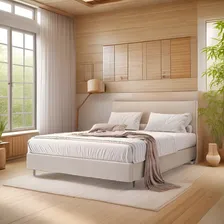 Cama cama casal Casa Nova Resistente Premium casal cor bege com um design de liso fabricado em mdf Foto mini 3