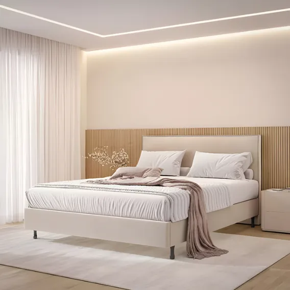 Cama cama casal Casa Nova Resistente Premium casal cor bege com um design de liso fabricado em mdf Foto 1