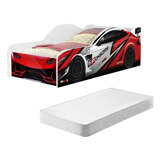 Cama Carro Solteiro Vermelho Full Com Colchão Foto 1
