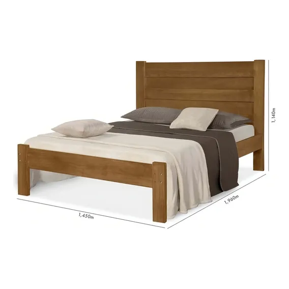 Cama Casal Lara 100% Madeira Maciça - Castanho Foto 1