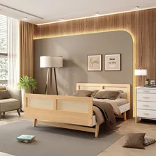 Cama Casal Lift Em Madeira Maciça Com Rattan Casatema Foto mini 1