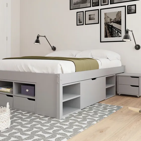 Cama Casal Multifuncional Madeira Maciça 6 Gavetas Ffwt Foto 1