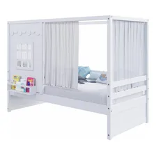 Cama Casinha Reta Com Cortina Madeira Maciça Branco Housin Foto mini 2