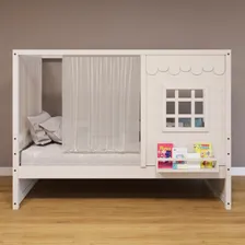 Cama Casinha Reta Com Cortina Madeira Maciça Branco Housin Foto mini 1