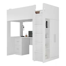 Cama Com Armário 4 Nichos 1 Mesa Escritório 2 Gavetas 2 Wt Foto mini 2