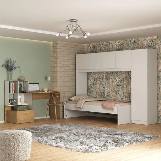 Cama Com Guarda-roupas E Escrivaninha Multimóveis Mp4123 Cor Branco/Rustic Foto 1