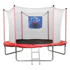 Cama Elástica Pula Pula 2,74m Com Rede E Cesta De Basquete Lona De Salto Vermelho Foto  mini 1