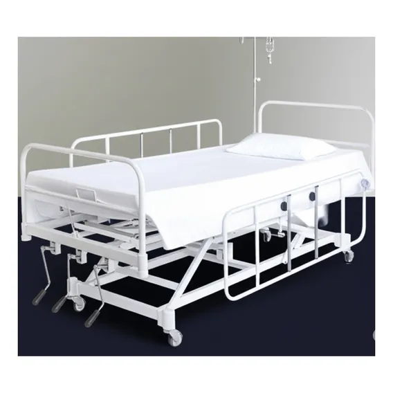 Cama Hospitalar 6 Movimentos Com Elevação De Leito Manual Com 3 Manivelas + Grades Foto 1