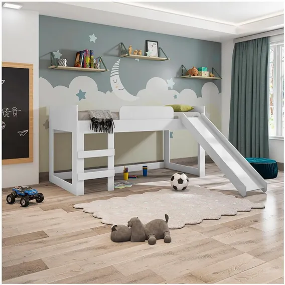 Cama Infantil Alta Joy Com Escorregador - Branco Foto 1