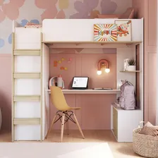 Cama Infantil Alta Multifuncional Office Com Colchão Cor Branco Foto mini  2