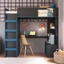 Cama Infantil Com Armário E Escrivaninha Grafite/azul Foto mini 3