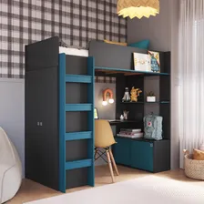 Cama Infantil Com Armário E Escrivaninha Grafite/azul Foto mini 2