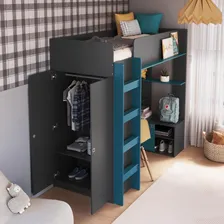 Cama Infantil Com Armário E Escrivaninha Grafite/azul Foto mini 4