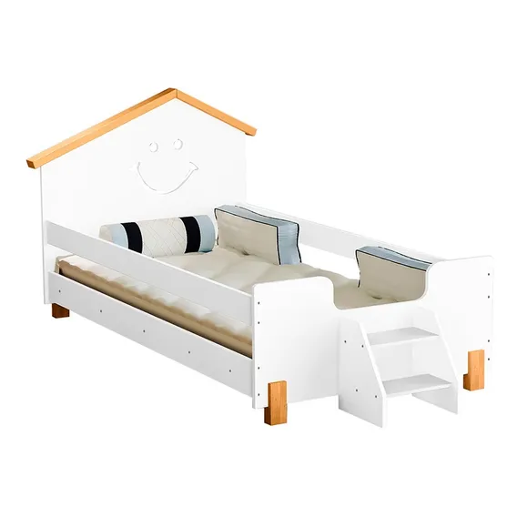 Cama Infantil Com Colchão Solteiro Alegra Cor Branco e Mel Cama Infantil Criança Foto 1