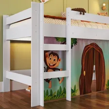 Cama Infantil Com Degrau Escorregador Cortina Estampada Zoo Foto mini  3