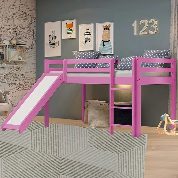 Cama Infantil Kids Com Escorregador Em Madeira Maciça 3002 Foto 1
