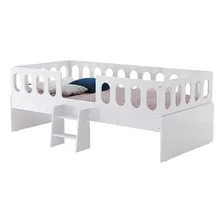 Cama Infantil Montessoriana Lara Solteiro Com Escadinha Cor Branco Liso Foto mini  3