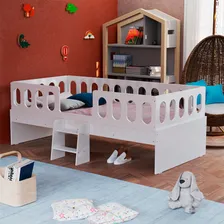 Cama Infantil Montessoriana Lara Solteiro Com Escadinha Cor Branco Liso Foto  mini 1