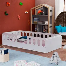 Cama Infantil Montessoriana Lara Solteiro Com Escadinha Cor Branco Liso Foto mini  2