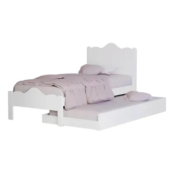 Cama Menina Com Auxiliar Reforçada Mdf Estrado Madeira Cor Branca Foto 1