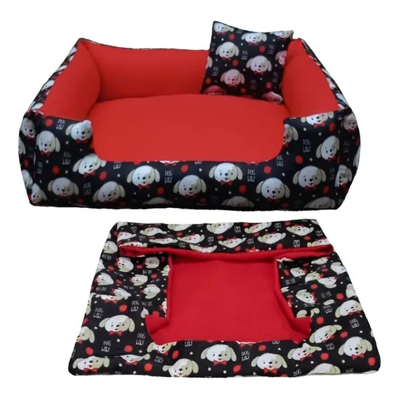 Cama Pet G Cachorro Grande Cama Com Capa Extra 70x70 Cor Cama Vermelha + Capa Vermelha Foto 1