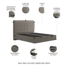 Cama Queen Flutuante Baú Cabeceira 160cm S05 Linho Marrom Foto mini  3