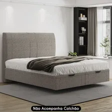 Cama Queen Flutuante Baú Cabeceira 160cm S05 Linho Marrom Foto mini  2