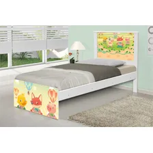 Cama Solteiro Adesivada Fazendinha Animais Com Colchão Cor Branco Foto mini 2