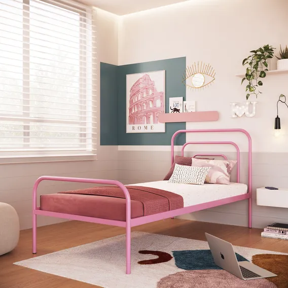 Cama Solteiro Barata Em Ferro Juliet Cor Rosa Foto 1