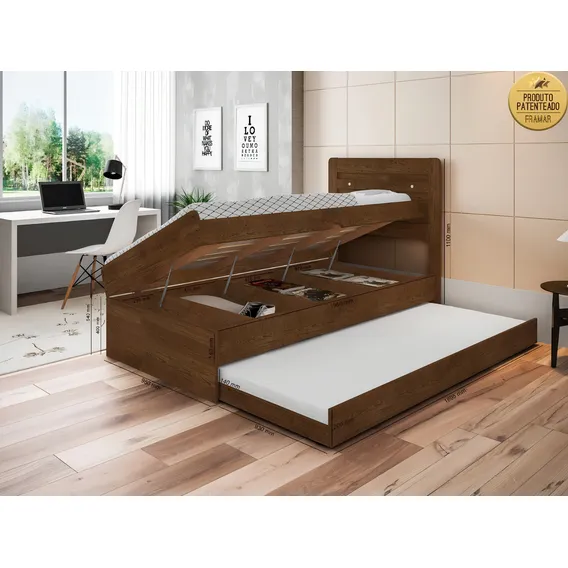 Cama Solteiro Baú Larissa Malbec C/ Auxiliar Foto 1