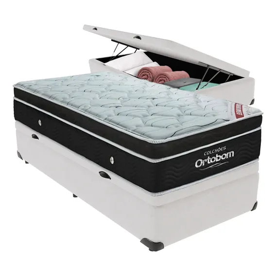 Cama Solteiro Box Branca Baú Elegant Ortobom Molas Ensacadas Foto 1