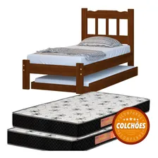 Cama Solteiro + Cama Auxiliar + 2 Colchões Cor Castanho Foto mini 1