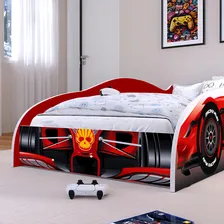 Cama Solteiro Carro F1 100% Mdf - Vermelho 11028 Foto mini  3