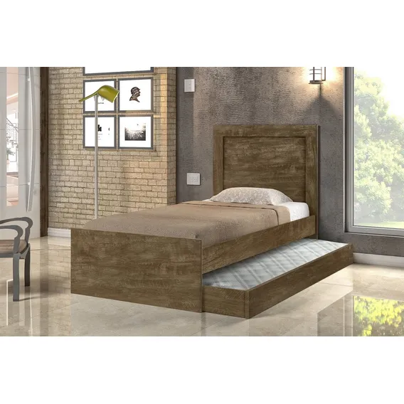 Cama Solteiro Com Auxiliar Castanho Com 1 Colchão Foto 1