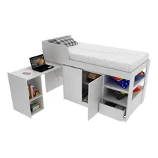 Cama Solteiro Com Escrivaninha Multim贸veis Vcr35067 Cor Branco Foto mini 2