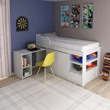 Cama Solteiro Com Escrivaninha Multim贸veis Vcr35067 Cor Branco Foto mini 1