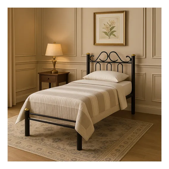Cama Solteiro De Ferro Tubular Preto Marcheli 0.0.002 Ferro Foto 1